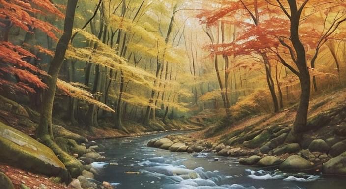 Autumn Forest Stream in Watercolor