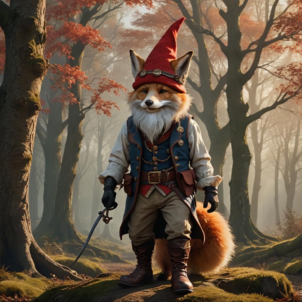 Gnome Rides Fox in Fairy Tale Forest