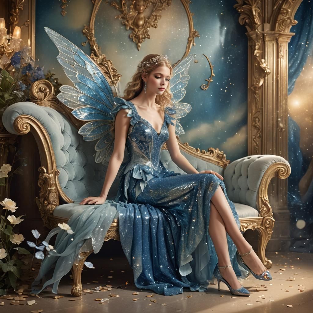 Glamour Photo of Fairy on Crystal Bench