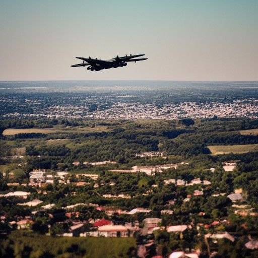 Bomber Aircraft Over Village: Professional Photography
