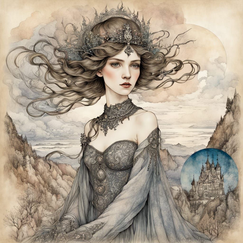 Watercolor Princess Inspired by Arthur Rackham's Style