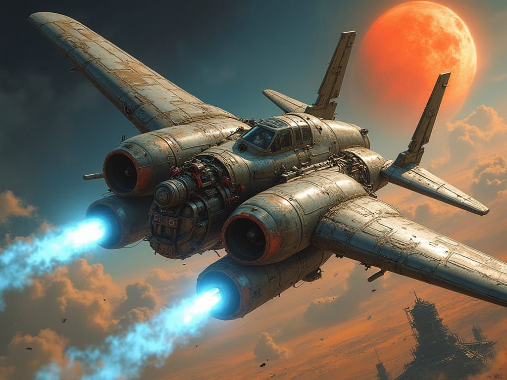 Cosmic Dieselpunk Space Fighter in Ultra-Detailed Style