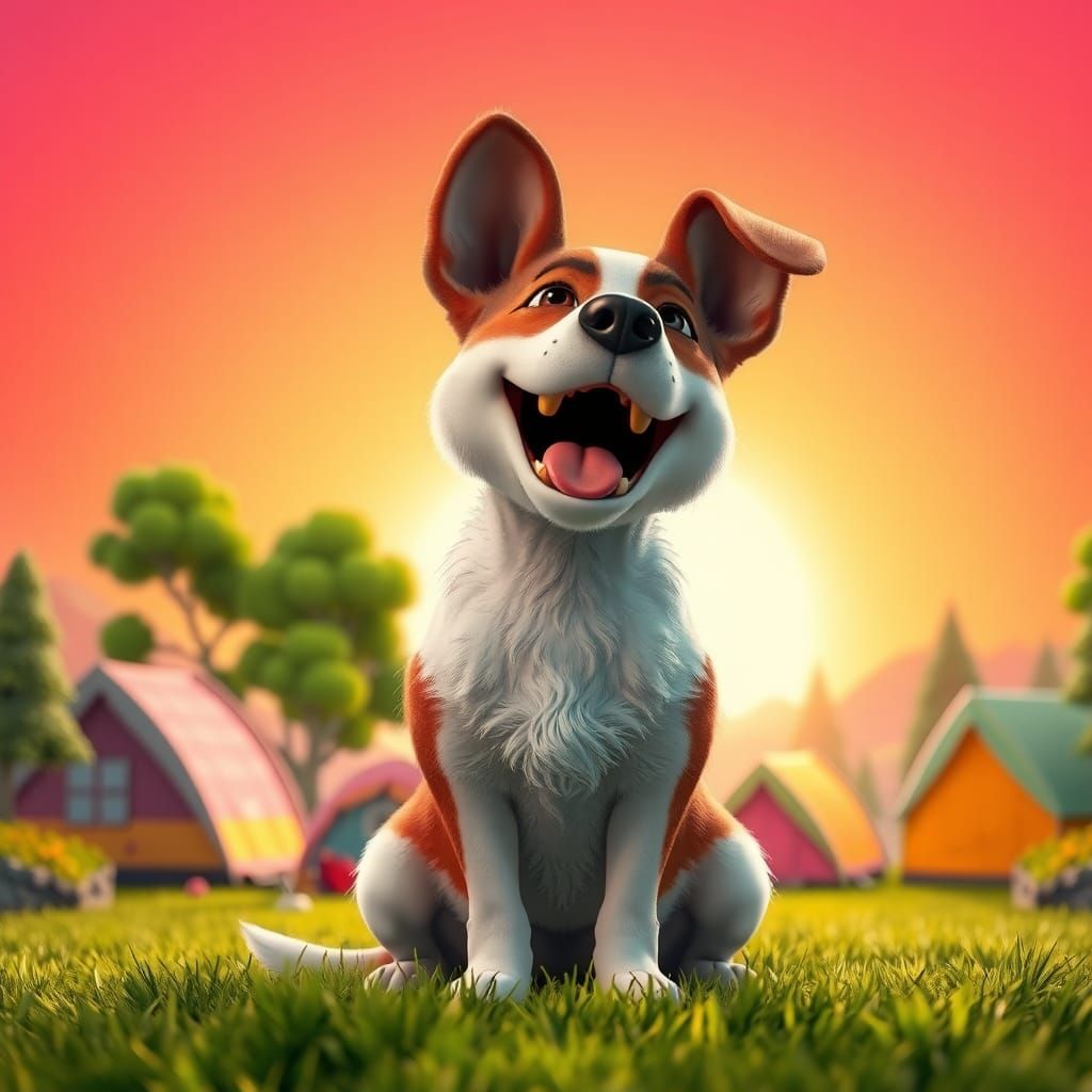 Joyful Jack Russell at Campsite: 3D Digital Art