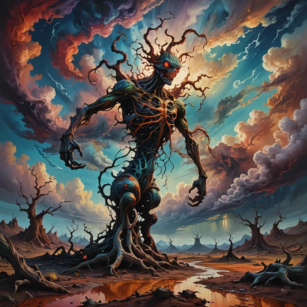 Surreal Mutated Creature in a Twisted Landscape