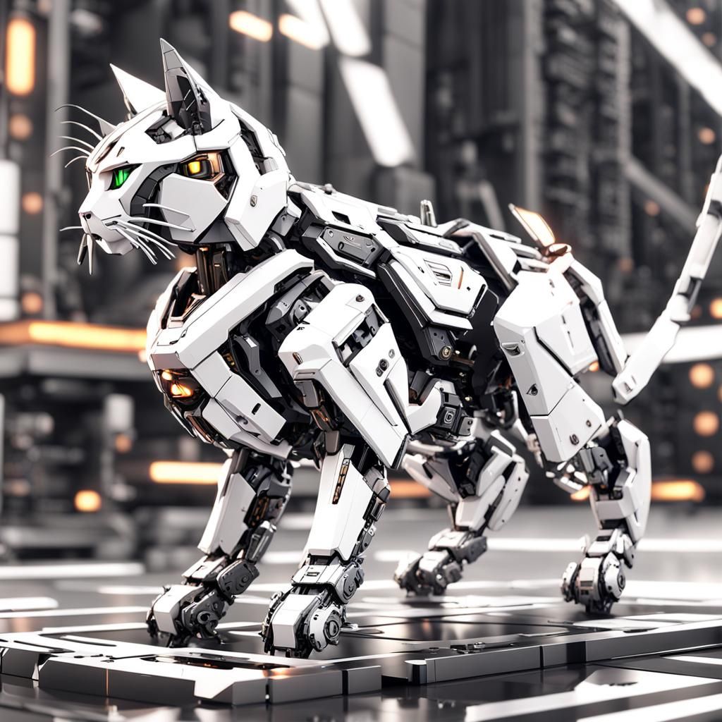 Futuristic Black and White Cat in Sci-Fi Style