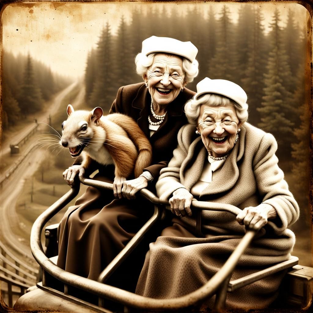 Vintage Photo of Laughing Ladies on Rollercoaster