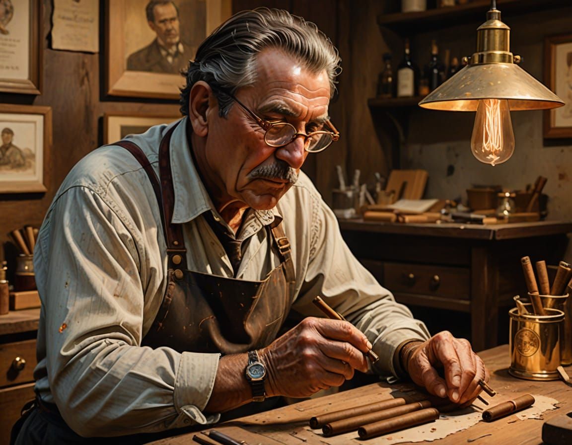 Cigar Artisan at Work in Warm Golden Light