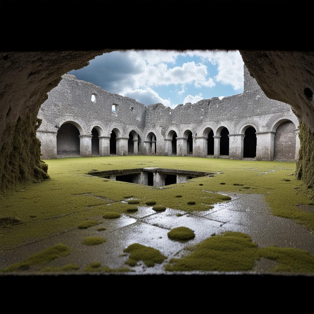 Monastery Ruins Courtyard with Waterhole