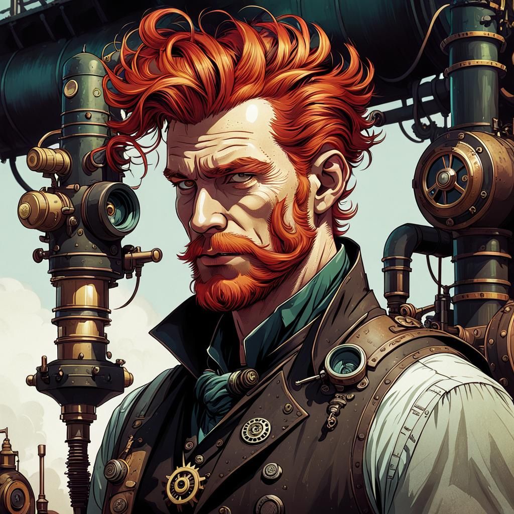 Steampunk Engineer Portrait in Solarpunk Style