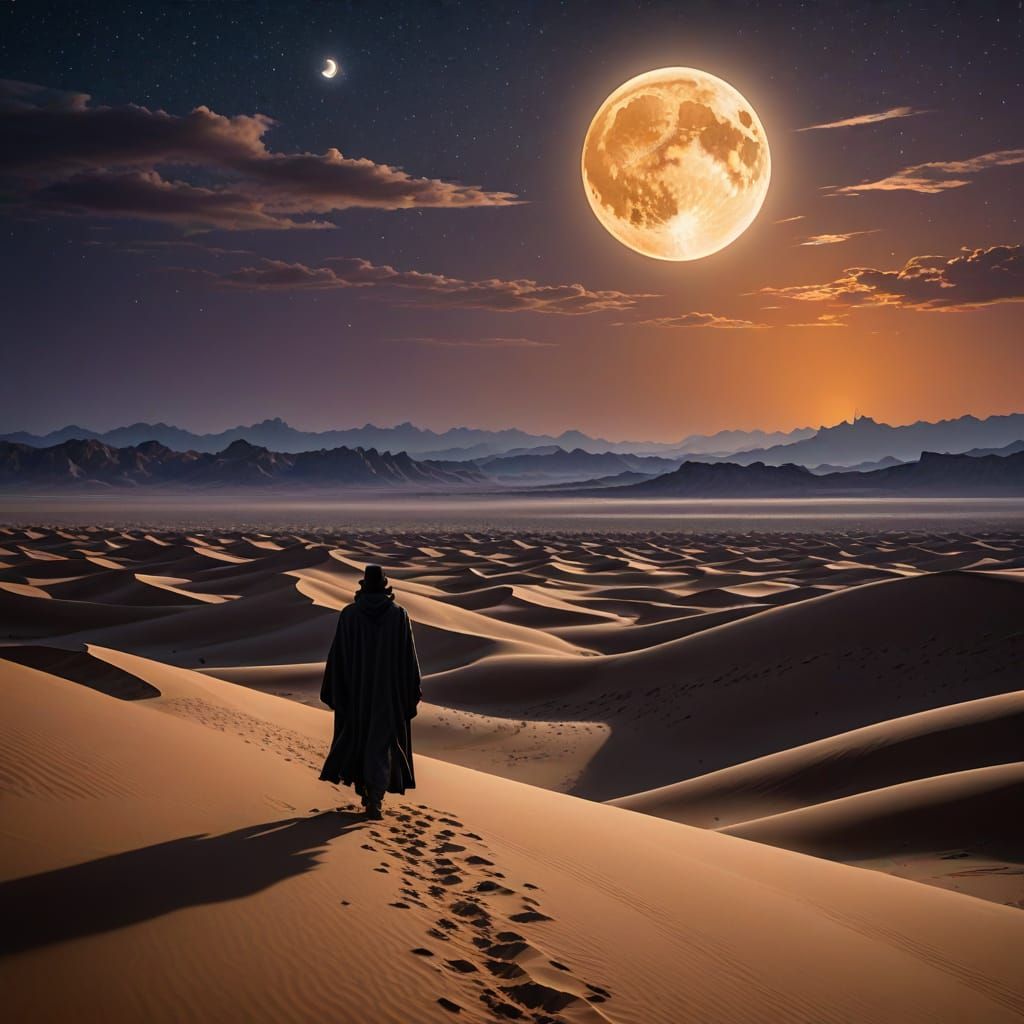 Moonlit Desert Odyssey in a Cinematic Landscape