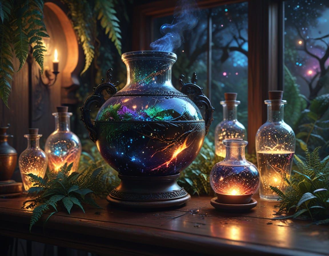 Magical Potions on Ornate Desk, Fantasy Concept Art