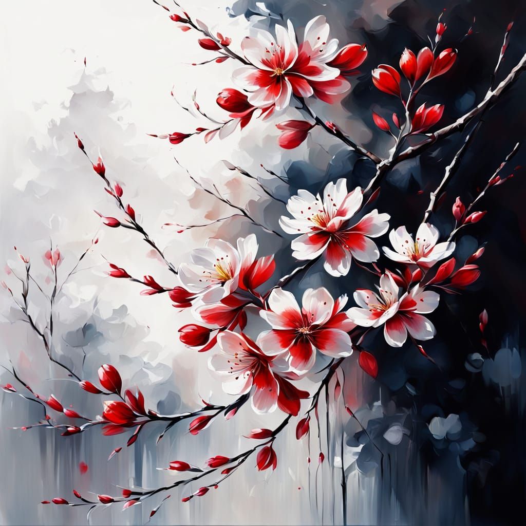 Romantic Oil Painting of Cherry Blossoms