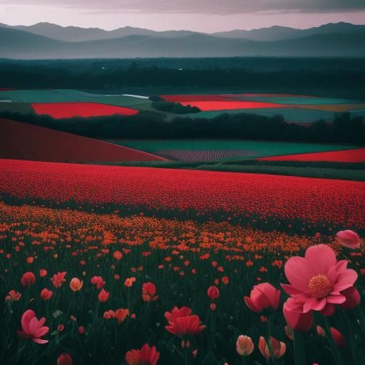 Hyperrealistic Flower Fields in Cinematic Composition