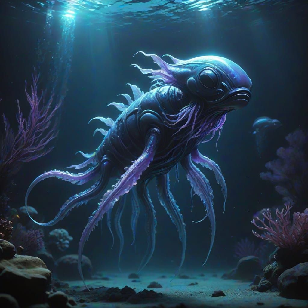 Alien Life in Dark Water as Bioluminescent Being