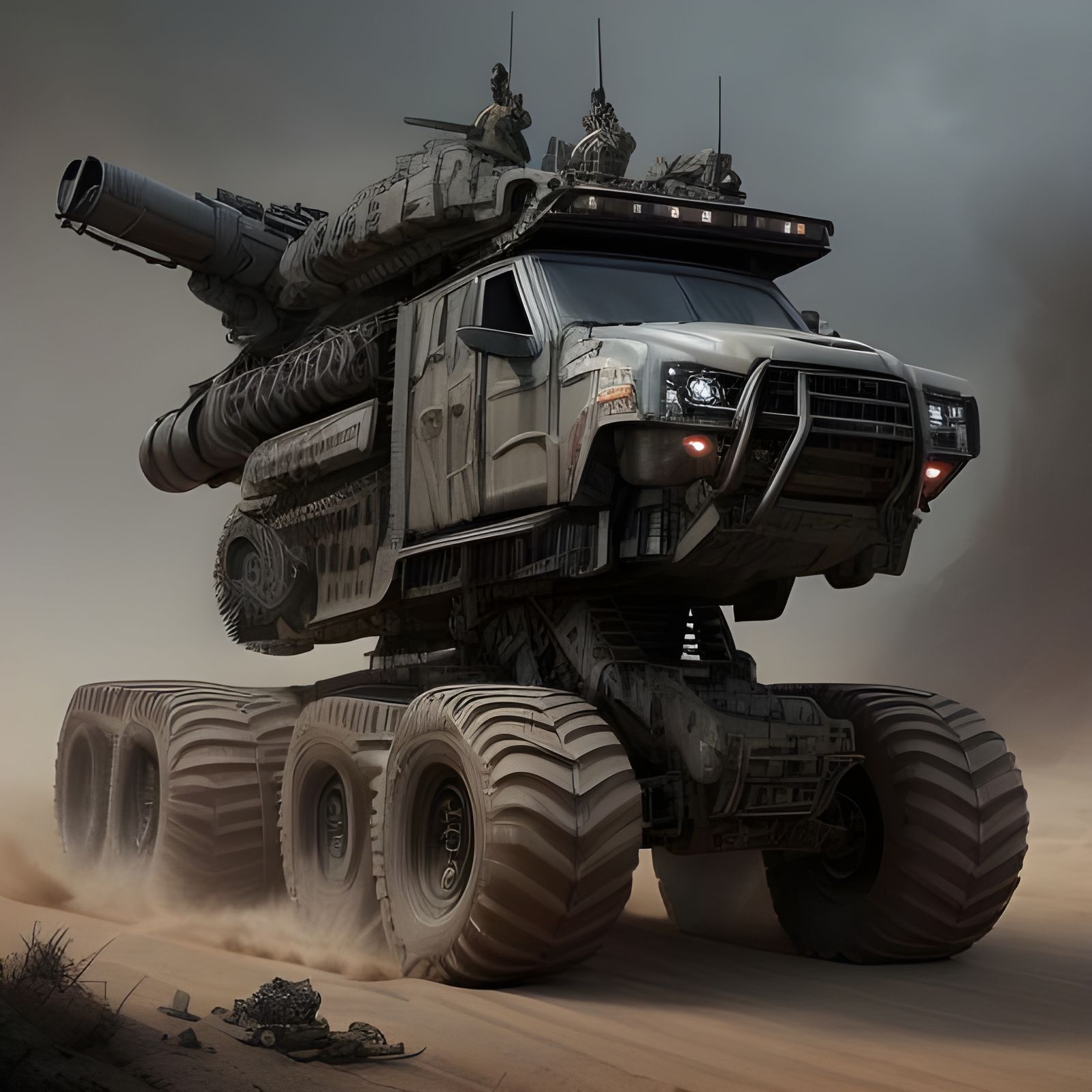 Armored War Machine with Off-Road Wheels