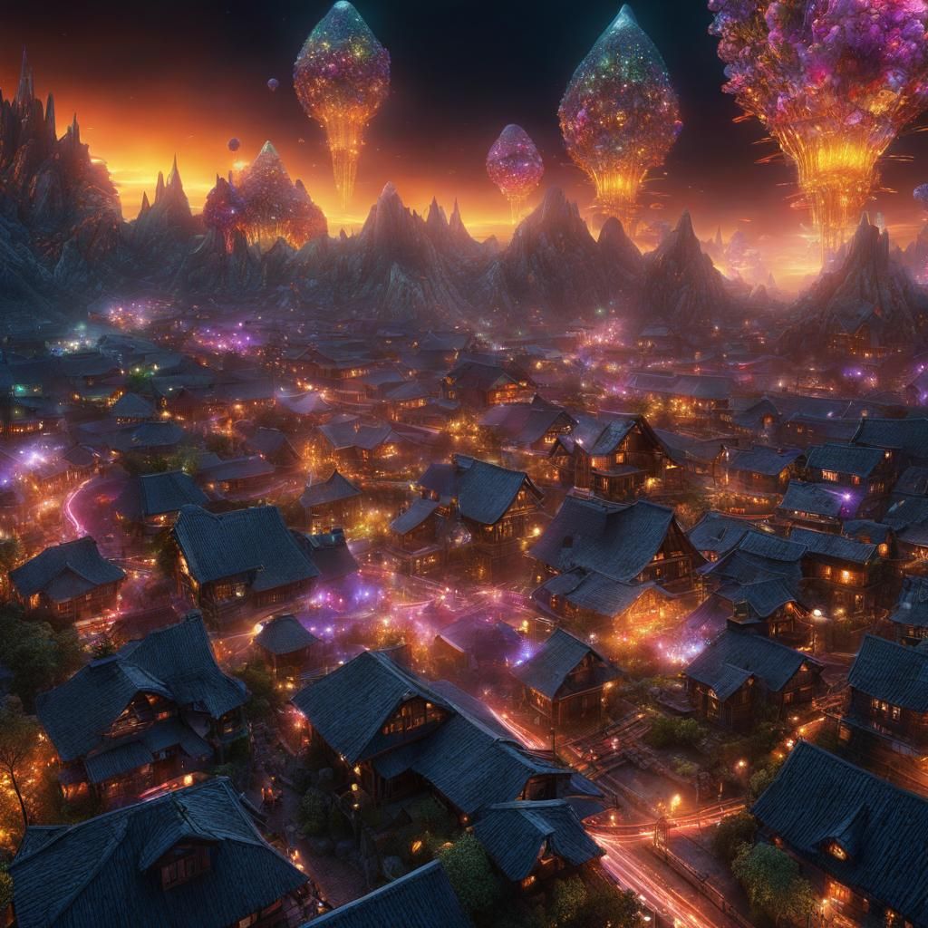 Micropunk Village in Extreme Close-up with Hologram Effects