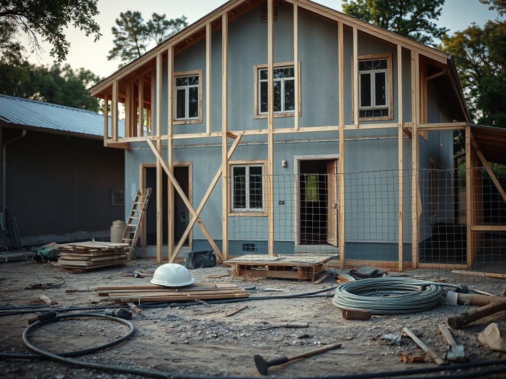 House Construction Site with Tools and Materials