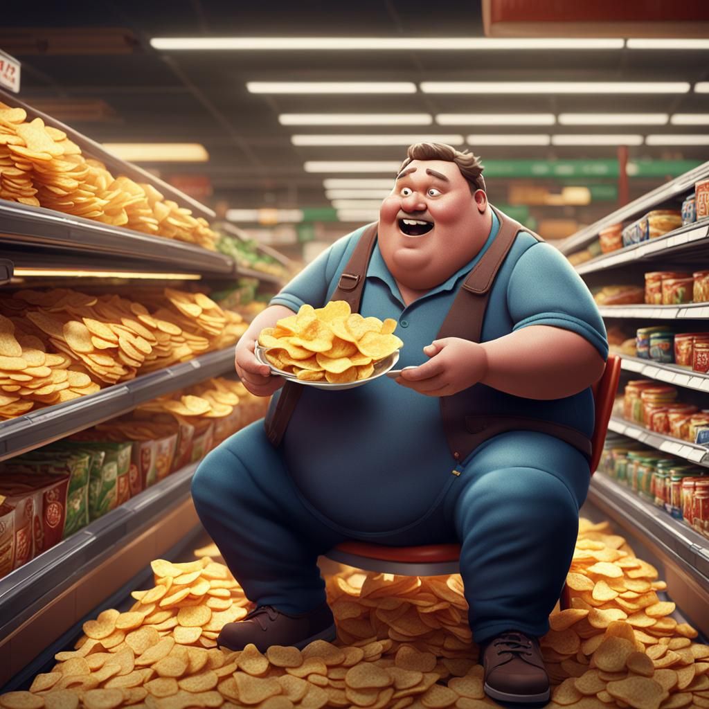 Person Eating Chips in Supermarket: Matte Painting