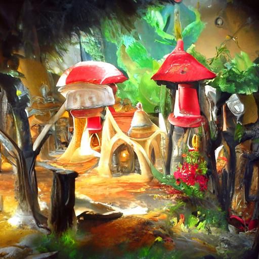 Magical Fairy Village with Mushroom Houses