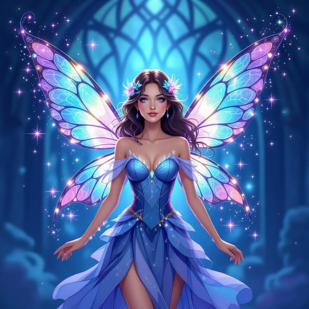 Celestial Fairy with Glowing Stained Glass Wings