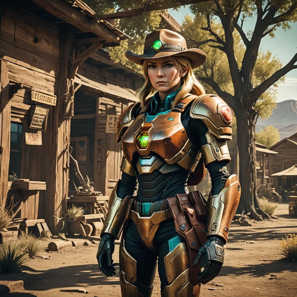 Samus Aran as Old West Sheriff: Cinematic Film Still