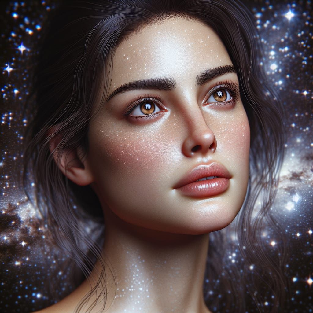 Contemplative Woman Gazing at Starry Night Sky