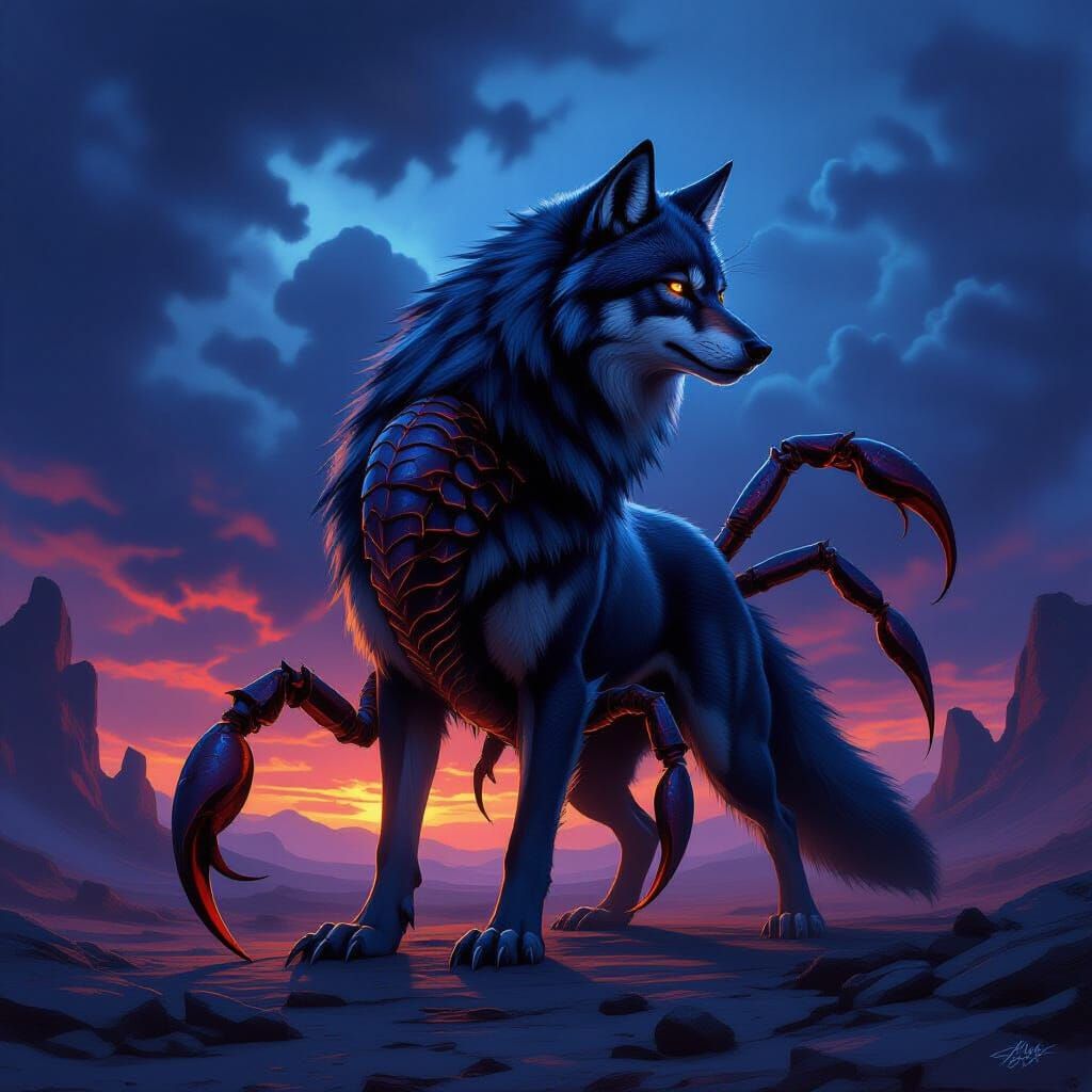 Dark Fantasy Wolf Scorpion Hybrid Concept Art