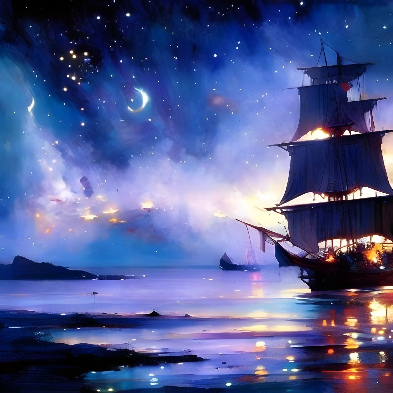 Epic Pirate Ship Under Starry Night Sky