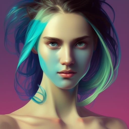 Cyan-Haired Woman: Hyperdetailed Digital Portrait