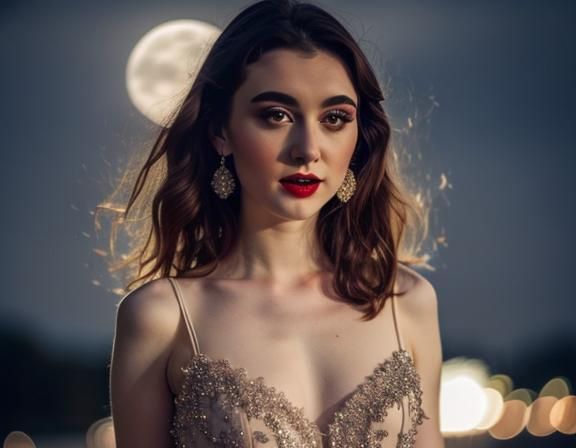 Glamorous Woman in Moonlight with Fantasy Effects