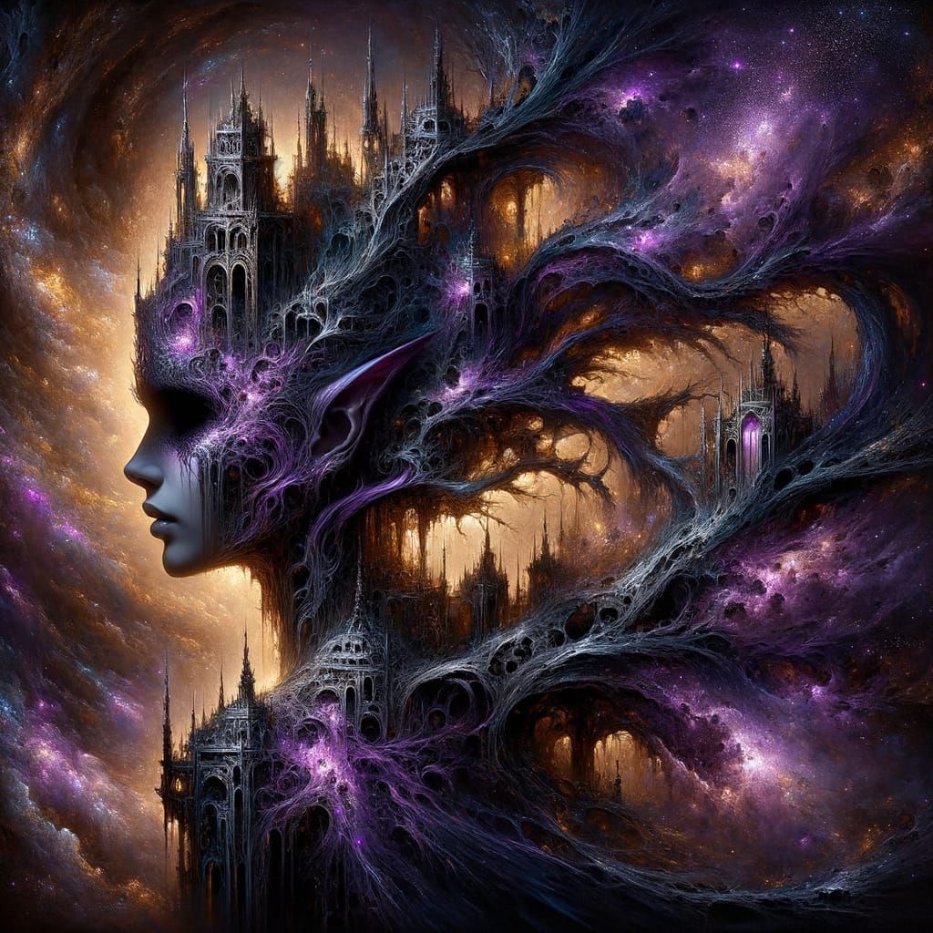 Shadowed Elven Enchantress with Gothic Cathedral Brow