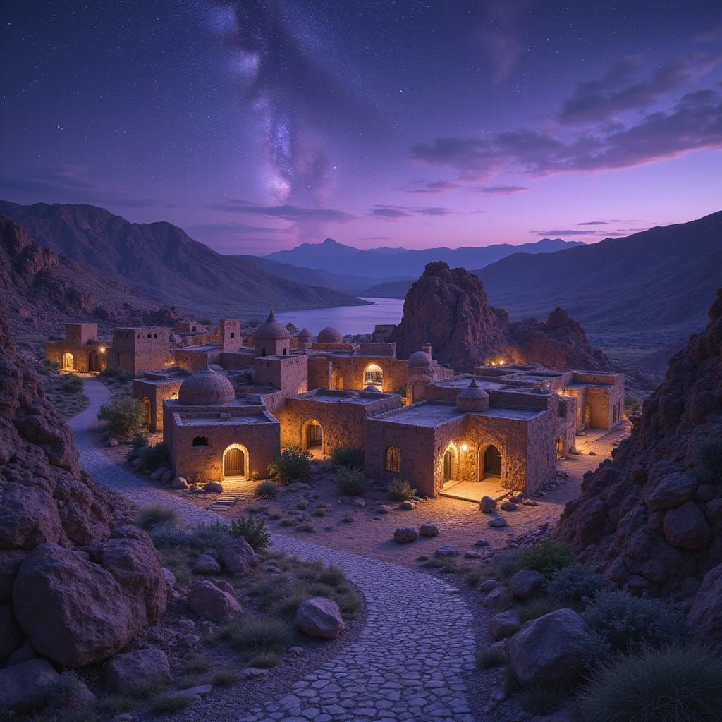 Fantasy Arabian Village of Alqarif at Sunset