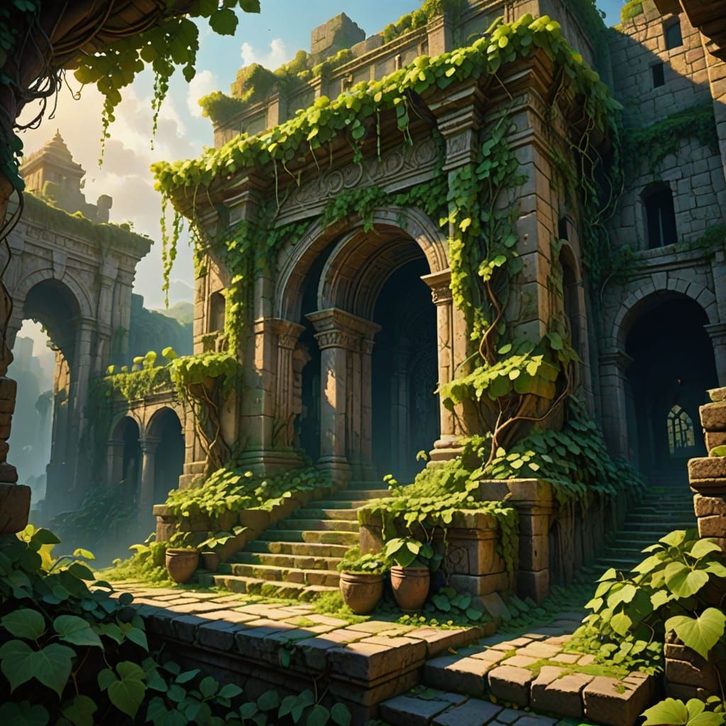 Ancient Fantasy Ziggurat Vineyards in Vibrant Hyper-Realisti...