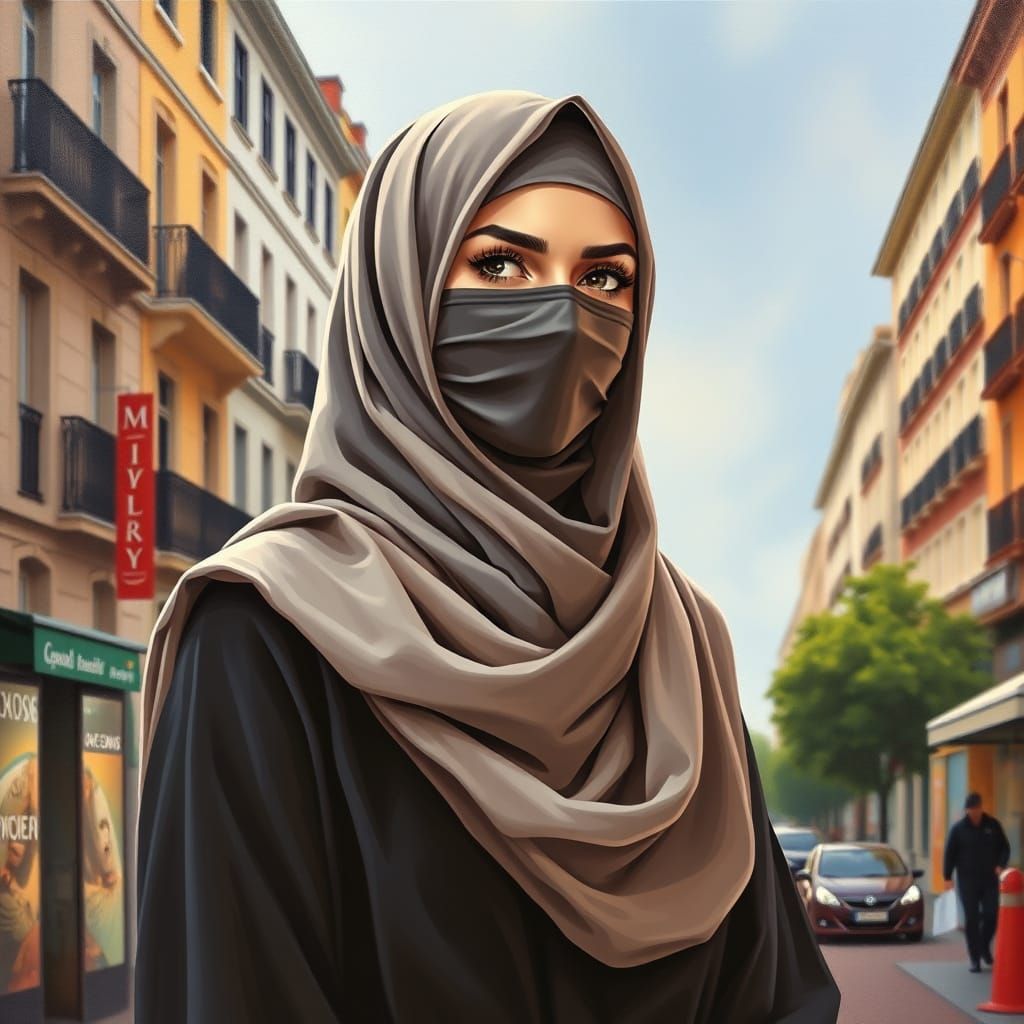 Elegant Hijabi Businesswoman in Modern City Painting