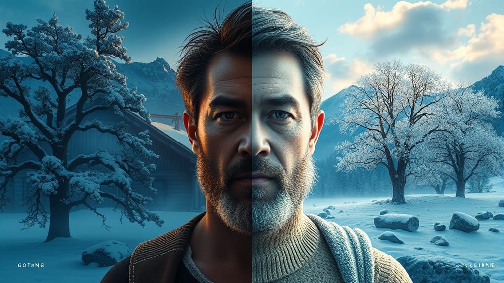 Four Seasons of Man in Photorealistic Digital Painting