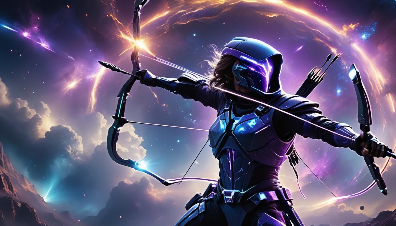 Galactic Archer in Astral Storm as Digital Art