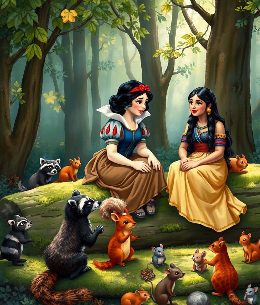 Fairytale Friends Gather in Whimsical Forest Scene
