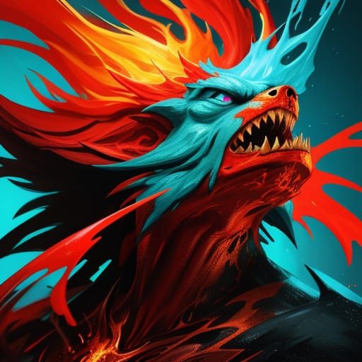 Fire Red Glows in Vibrant Splash Art
