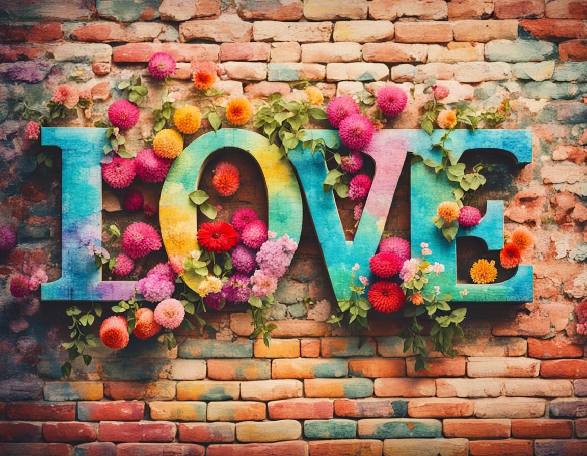 Love Blooms on a Vibrant Brick Wall