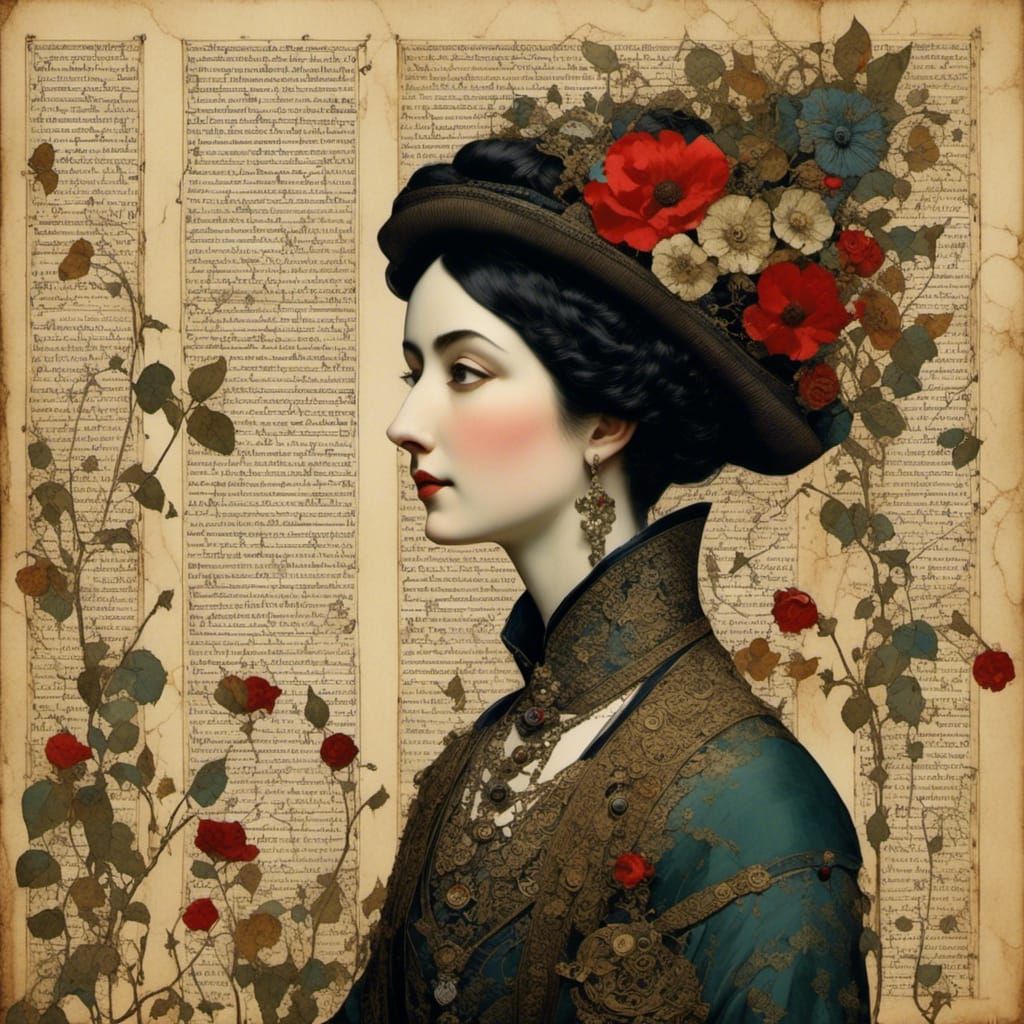 Nostalgic Grunge Schoolgirl in Mixed Media Collage