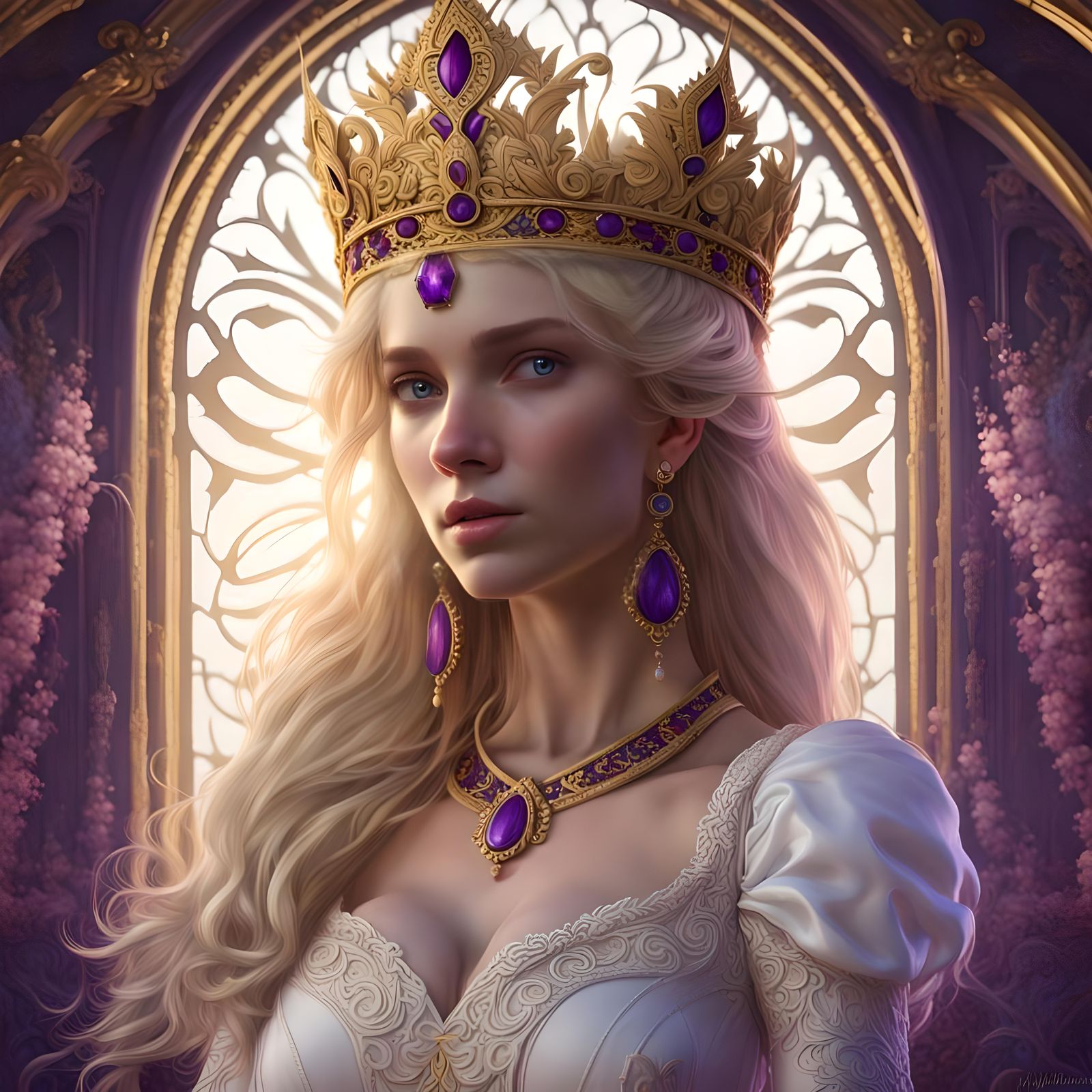Fantasy Princess with Crown, Detailed Digital Art