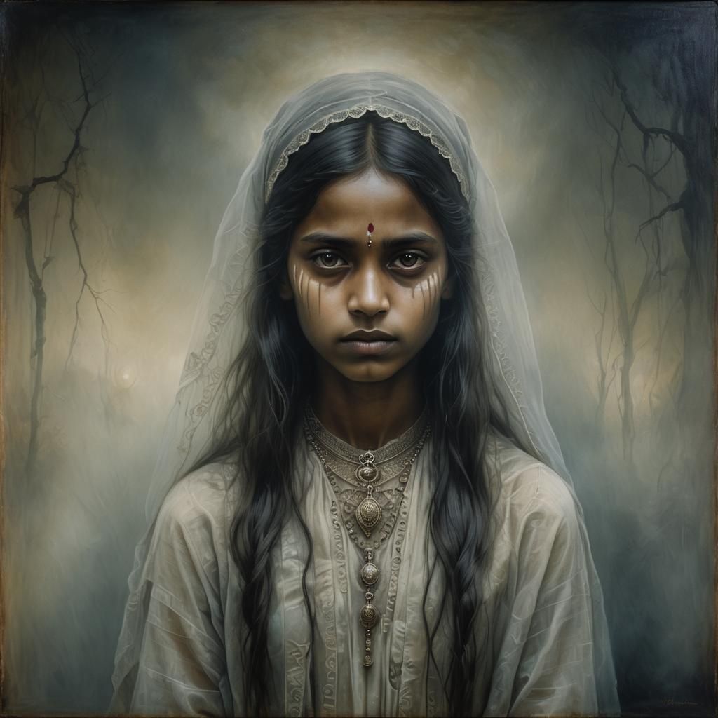 Ethereal Spectral Girl Portrait in Gothic Style