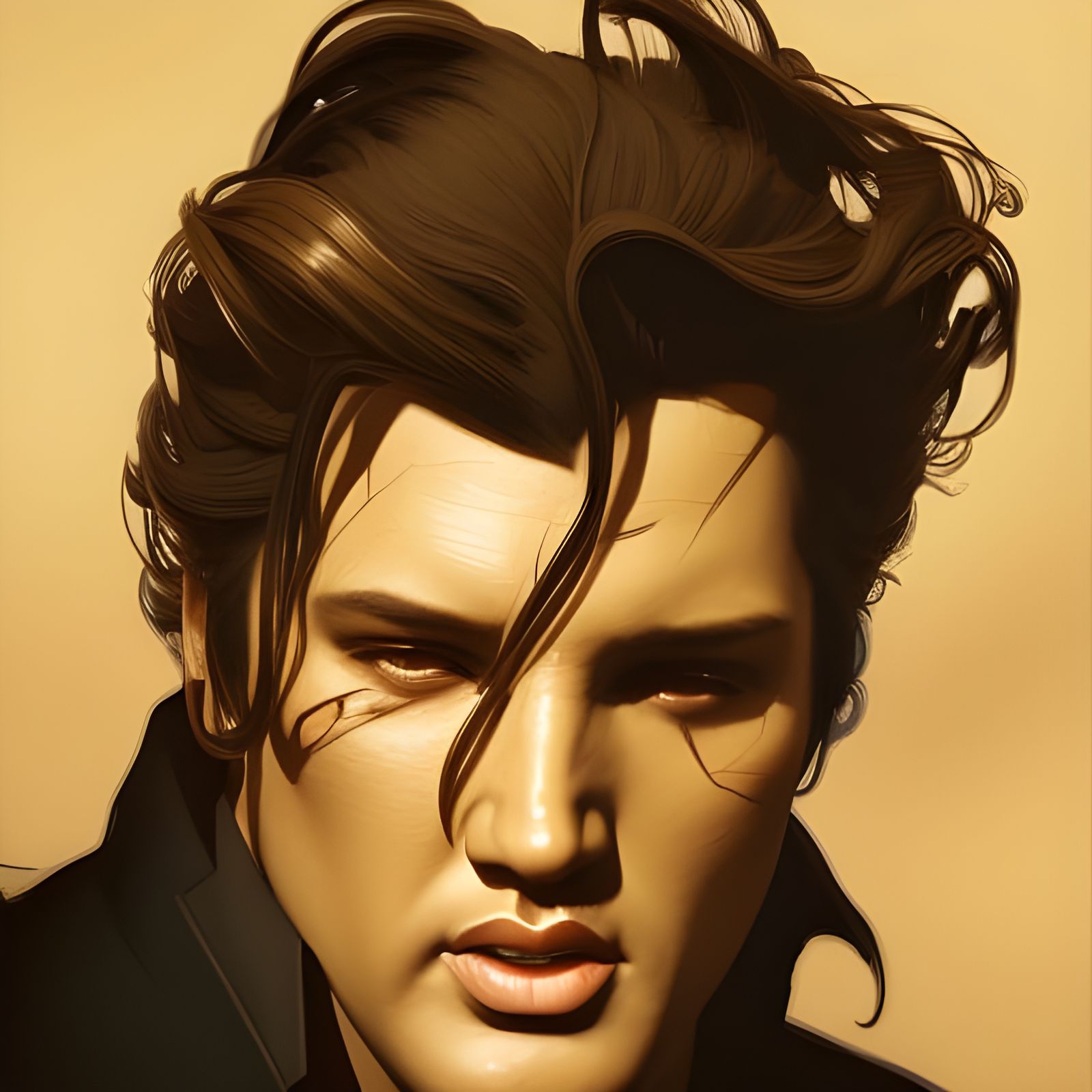 Hyperdetailed Portrait of Elvis in Art Nouveau Style