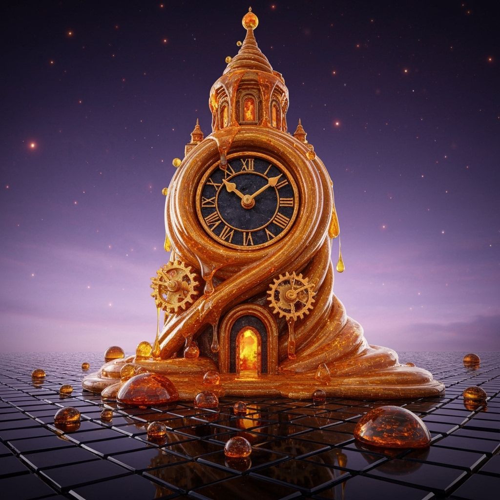Surreal Honey Clock Tower Oozing in Twilight