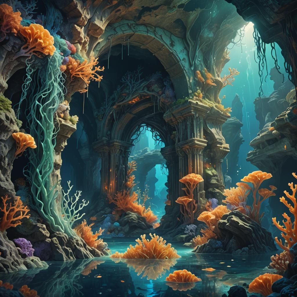 Chemosynthetic Creatures in Underwater Cave: Fantasy Concept...