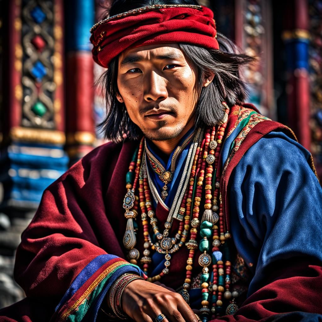 Vibrant Portrait of a Youthful Tibetan Man