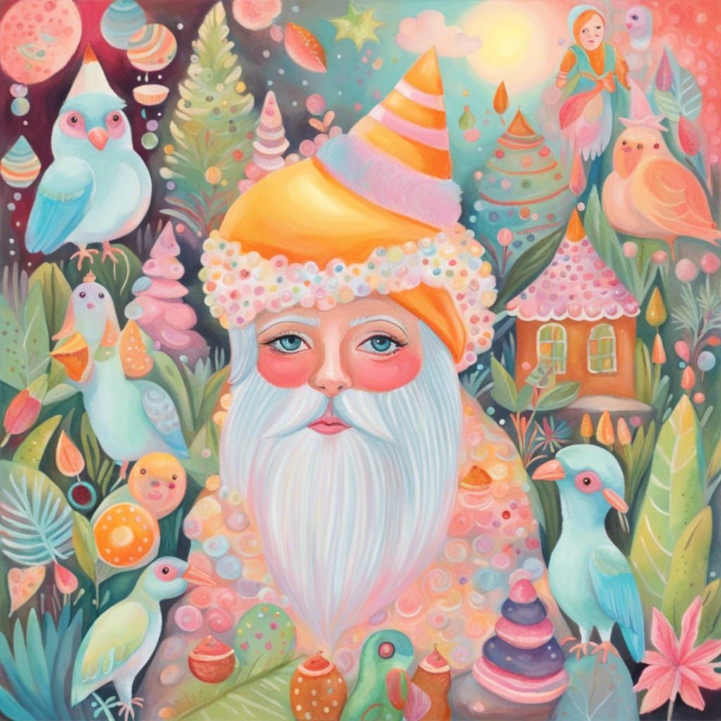Pastel Garden Gnome in Psychedelic Australian Christmas