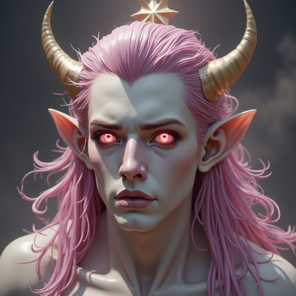 Half-Orc Man with Pink Eyes in Splash Art Style