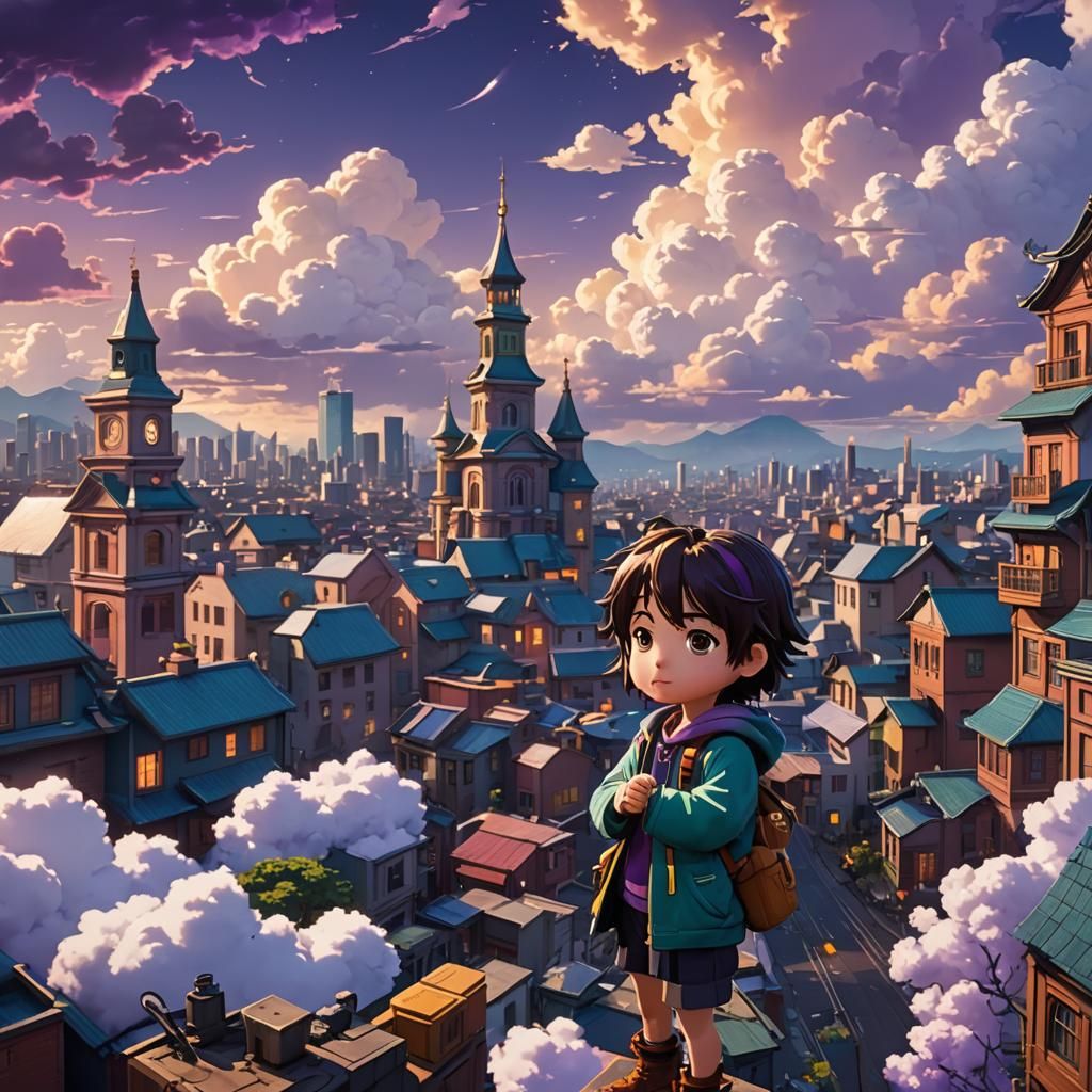 Chibi Horror Scene with Triadic Colors