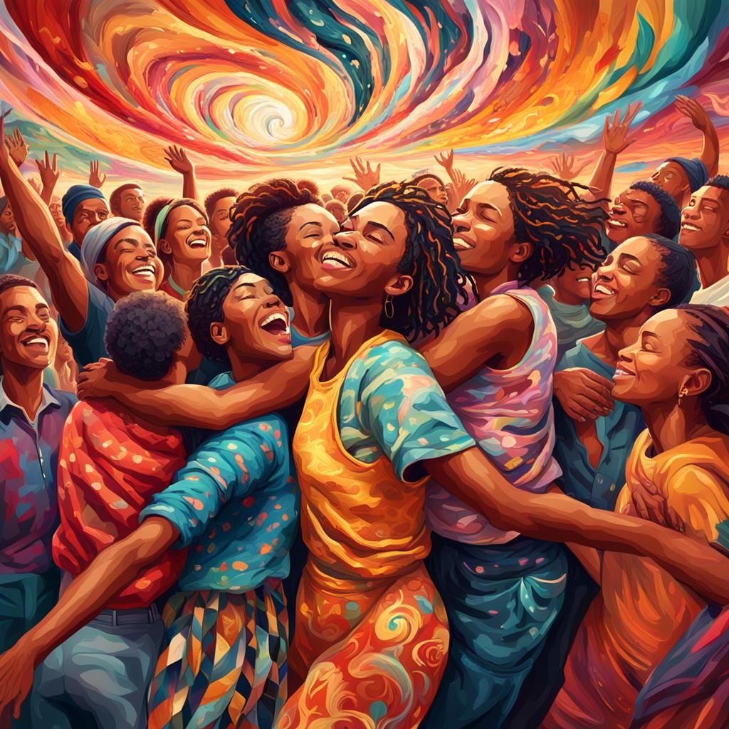 Diverse People Embracing: Vibrant Oil Painting Concept Art